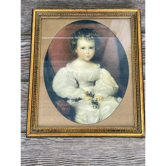 Vintage Art Deco Victorian Little Girl Print Gold Frame - Picture 8 of 13